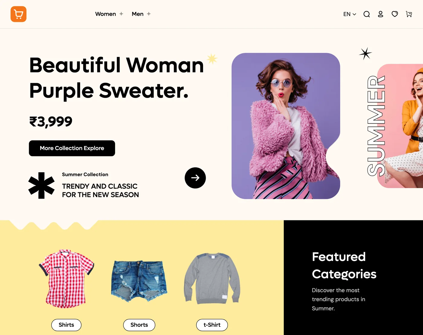 A Commera storefront with a summer fashion theme